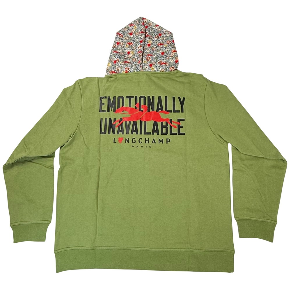 Longchamp x Emotionally Unavailable Green Floral Hooded Sweatshirt XL 60791 COT
